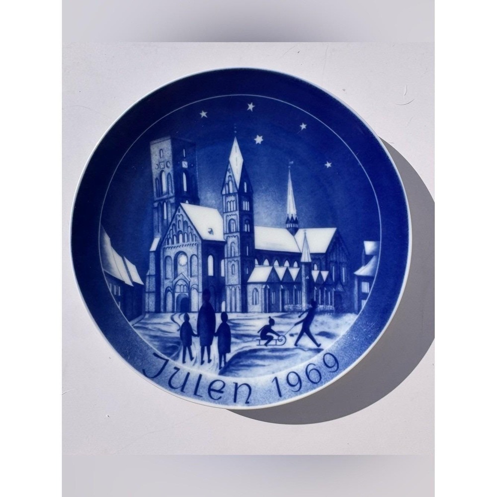 VTG 60s Bareuther & Co Plate Christmas Julen Blue Winter Ribe Denmark Hygge Yule